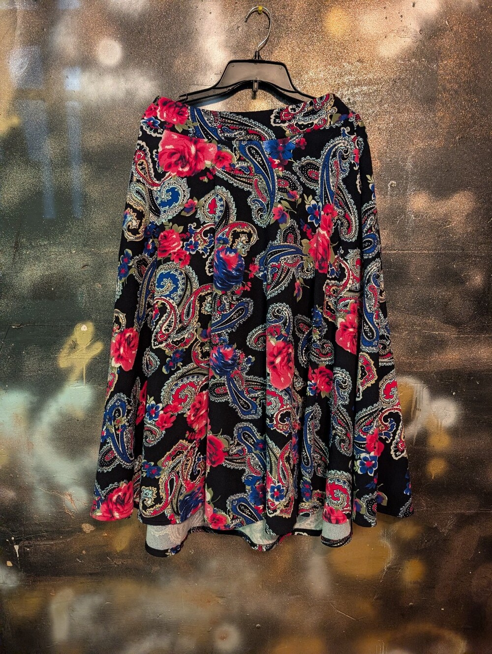 White Mark Black Skater Skirt with Pink & Blue Floral Paisley